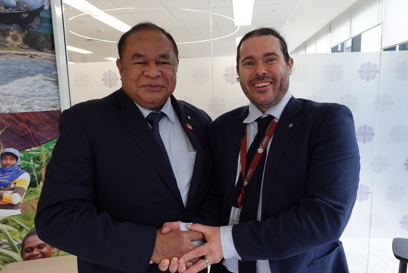 Minister for Foreign Affairs His Excellency Bendito dos Santos Freitas and Dan Skehan Programs Director at Caritas Australia.JPG