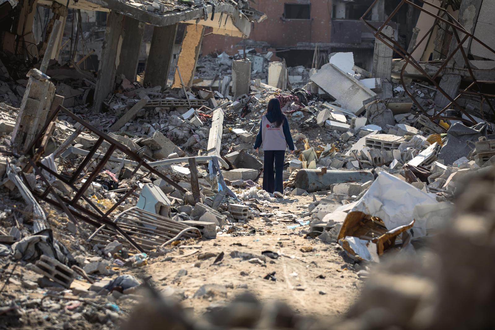 A Caritas Jerusalem Worker Amongst What Remains Of Her Community In Northern Gaza Photo Credit Caritas Jerusalem