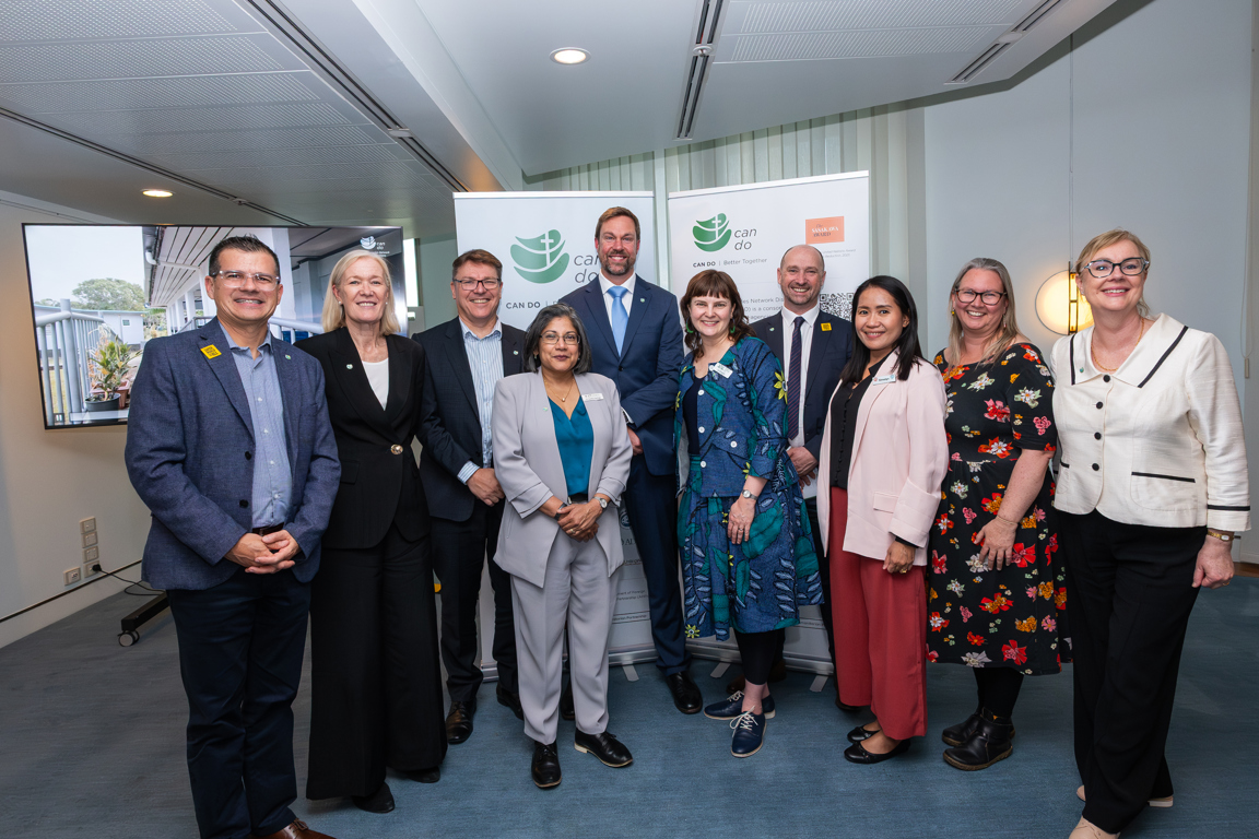 L R Denison Grellmann, Melissa Lipsett, Michael Stolz, Sureka Goringe, Chey Mattner, Jo Knight, John Lamerton, Simolyn Delgado, Aletia Dundas And Kirsten Sayers At The 10 Year Anniversary Reception Photo Caritas Australia