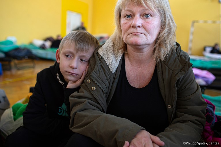 Tanya and her son, Nikita, are among the many refugees who have fled the war in Ukraine. Photo: Philipp Spalek/Caritas Germany
