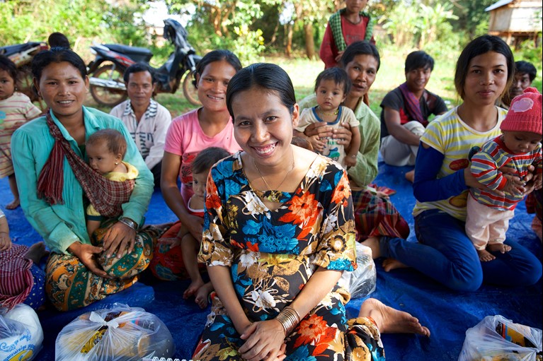 Sreymom with a group of mothers and children in Cambodia. Photo credit: Richard Wainwright/Caritas Australia