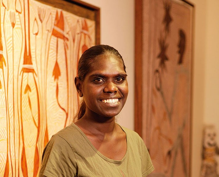 Evangeline at Djilpin Arts in 2016. Photo: Sascha Costigan/Caritas Australia.