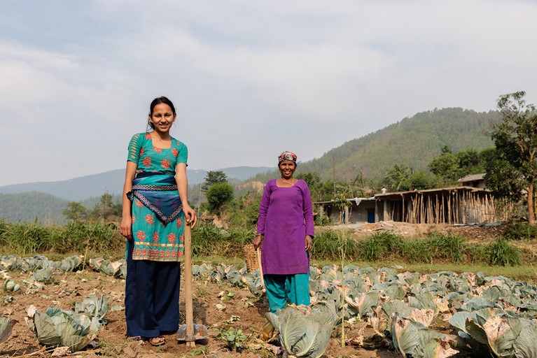 Laxmi and her mother Mankala work in their fields close to their home in Jajarkot district, western Nepal.  Photo: Richard Wainwright/Caritas Australia