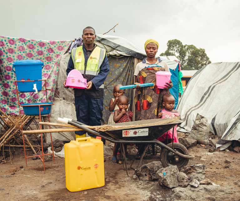 Sibomana and his family in an IDP camp. Photo: Bitita Dany/Caritas Goma