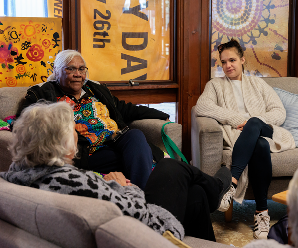 Tereesa chatting with elders at Baabayn