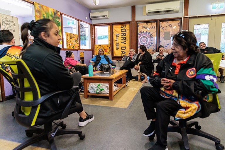 Community members attend an Elders lunch hosted at Baabayn. Photo: Richard Wainwright/Caritas Australia