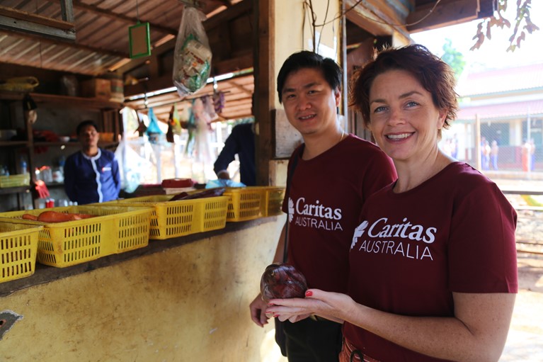 Caritas Australia CEO Kirsty Robertson with Chanthea Nou, Program Coordinator for Cambodia. Photo: Nicole Clements, Caritas Australia