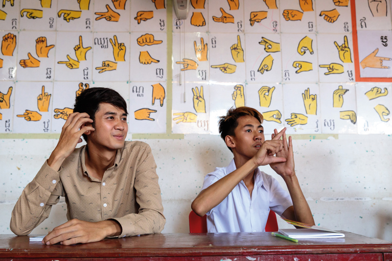 Students of the Deaf Development Program learning Cambodian sign language. Picture: Richard Wainwright.