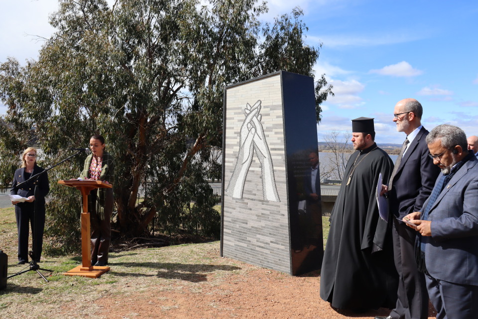 L R Kirsten Sayers, Dr Anne Aly, Cardinal Mykola Bychok, Matthew Maury, Samir Bennegadi Photo Credit ACFID