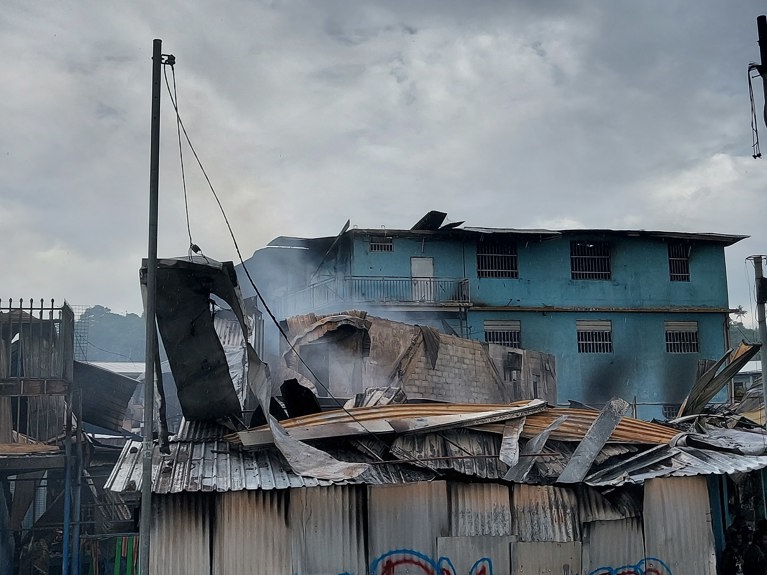 Destruction after riots in Honiara. Photo: Rose Clough/Caritas Australia.