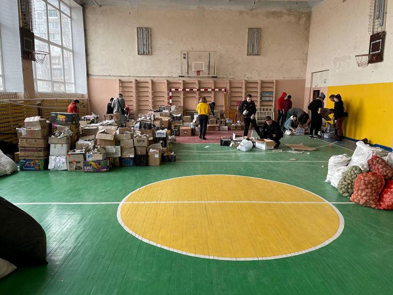 Basball Courts In Mariupol Used To Store Goods To Distribute To Trapped Civilians. Photo Caritas Ukraine